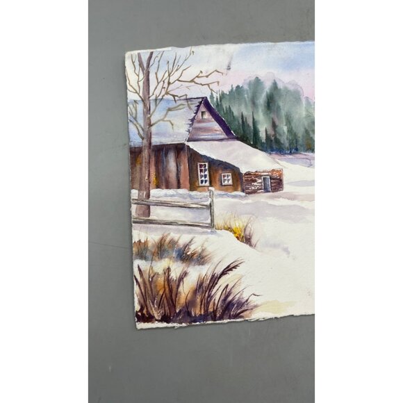 Handcrafted Watercolor Painting Of Winter Scenery With Geese landscape READ - Picture 4 of 5